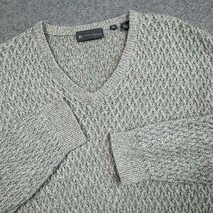 Hickey Freeman 3D Knit V Neck Sweater‎ Mens XL Light Gray Cotton Casual Career